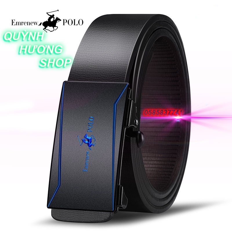 Thắt lưng da nam cao cấp EMRENEW POLO-Full hộp đựng-da nịt bò 2 lớp -BH 12 tháng