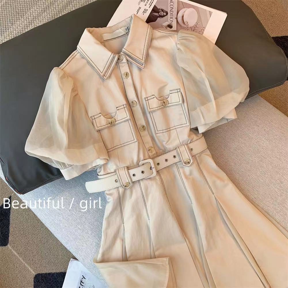 2022 Large fat sister Polo neck slim dress 2022 new design sense of minority French style foreign style bubble sleeve skirt