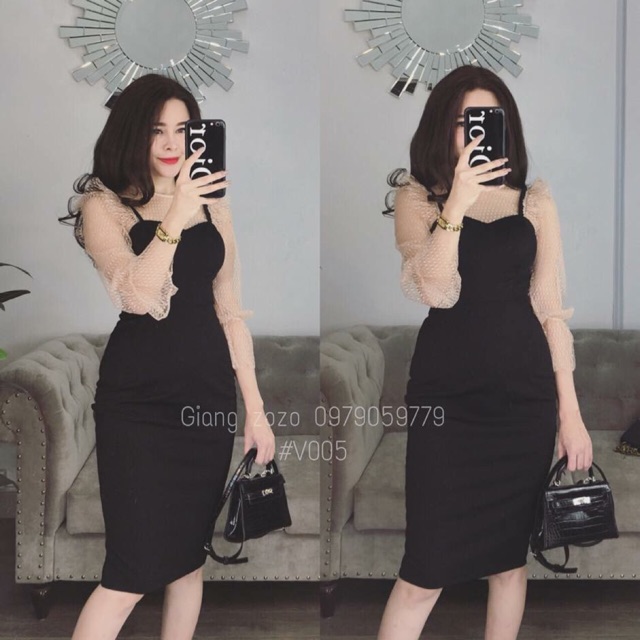 Váy body tay ren lỡ
