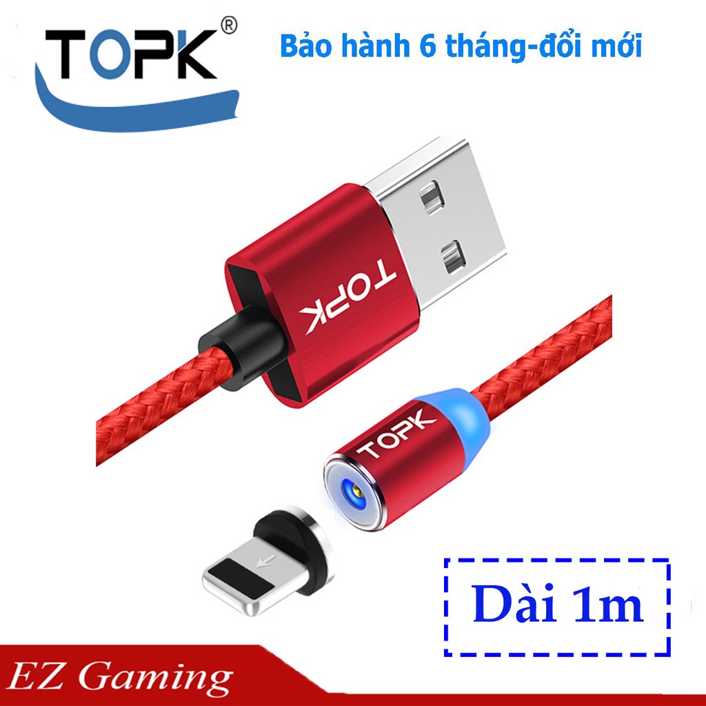 Cáp sạc nam châm TOPK Đầu thẳng, Dài 1m lực hút mạnh (Iphone Lightning, Micro USB, USB Type C)