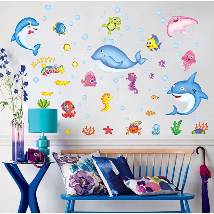 Tranh dán tường cho bé phòng ngủ ST DECOR XL7159 Gia Đình Cá Heo