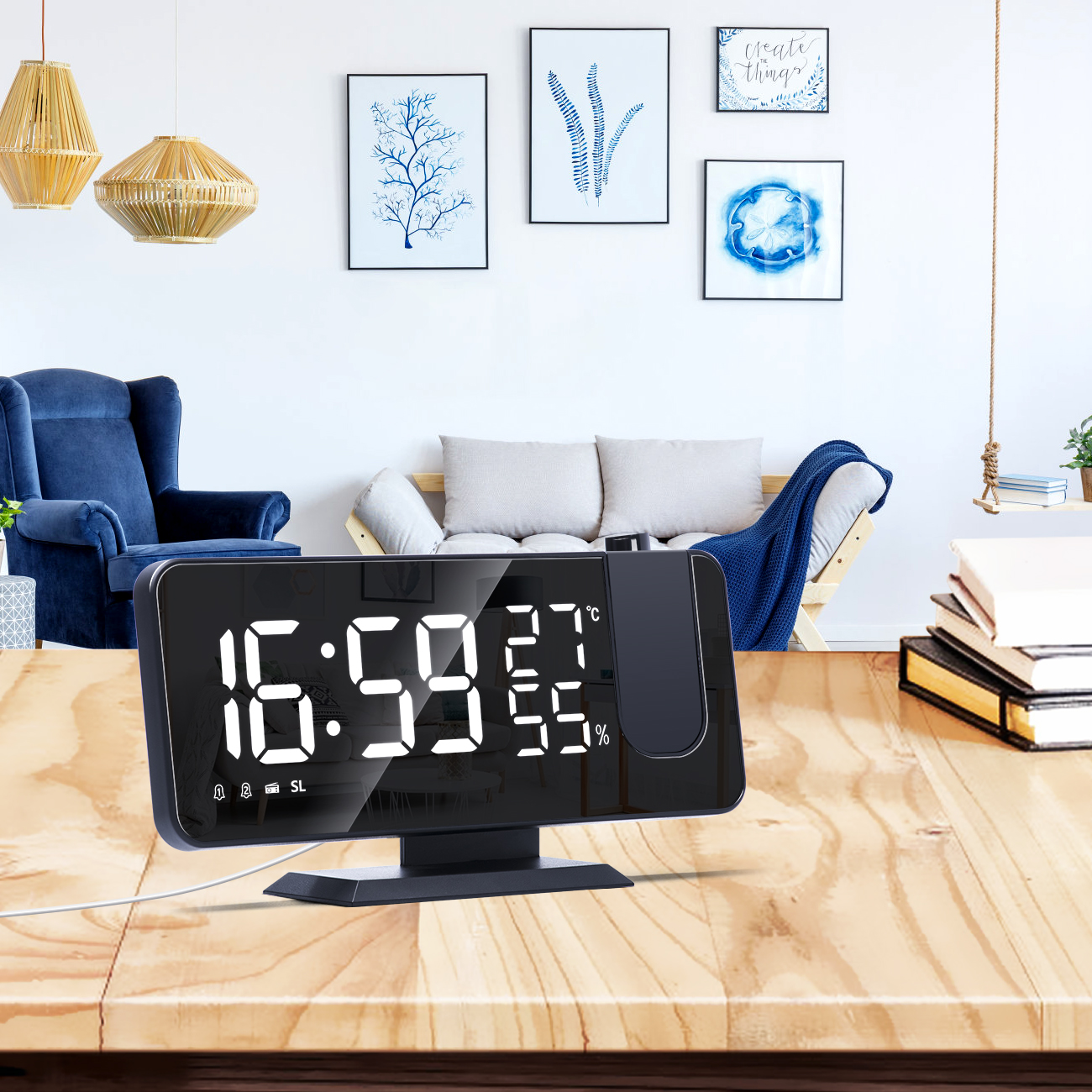 LED Digital Alarm Clock Watch Table Electronic Desktop Clocks USB Wake Up FM Radio Projector Snooze Function Alarm