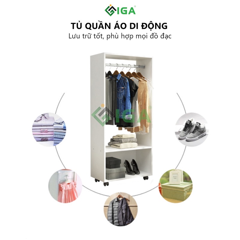 Tủ quần áo gỗ IGA có bánh xe 360 di động tiện lợi - GP200
