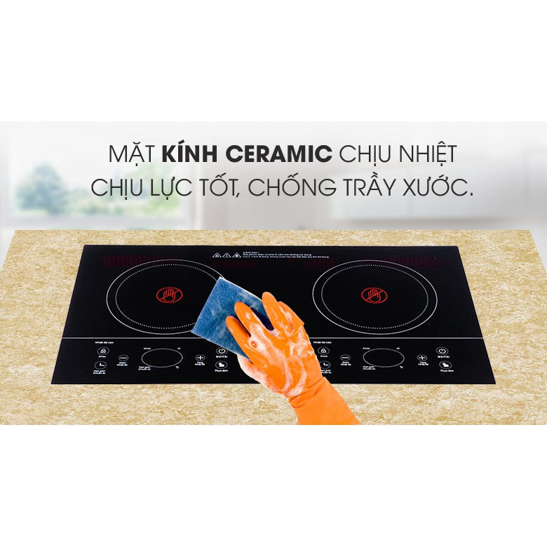 Bếp hồng ngoại đôi Sanaky SNK-201HGW - mới 100% Mặt kính Ceramic chịu nhiệt, chịu lực tốt, chống trầy xước