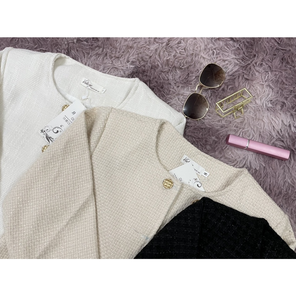 Áo Khoác Dạ Tweed Cúc Đồng 4 Màu 2 Lớp Có Đệm Vai  - Sarang Clothing