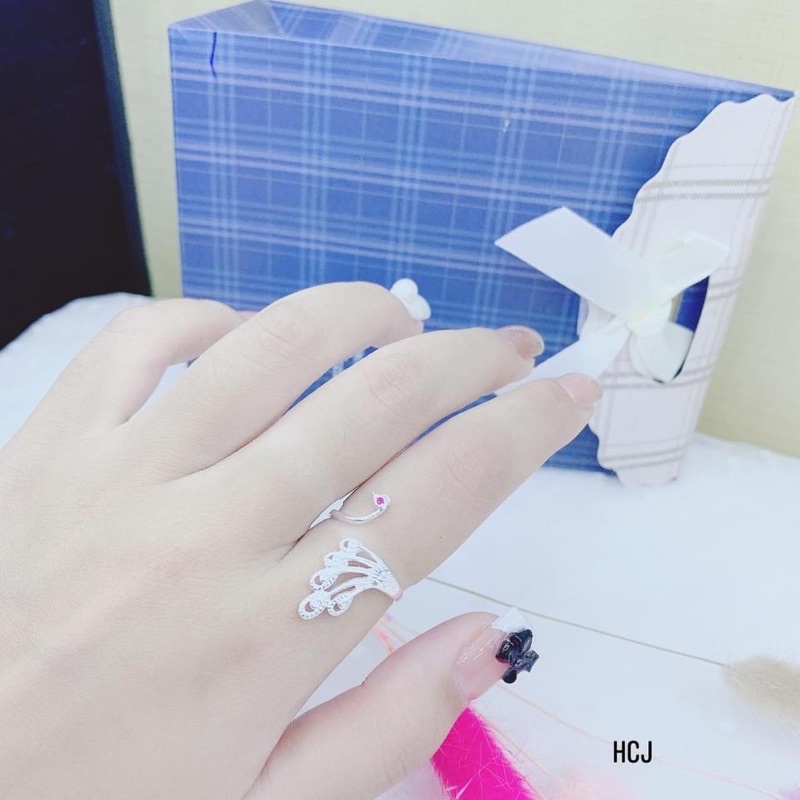 Nhẫn công bạc thật dạng hở siêu đẹp LINH MIU SILVER