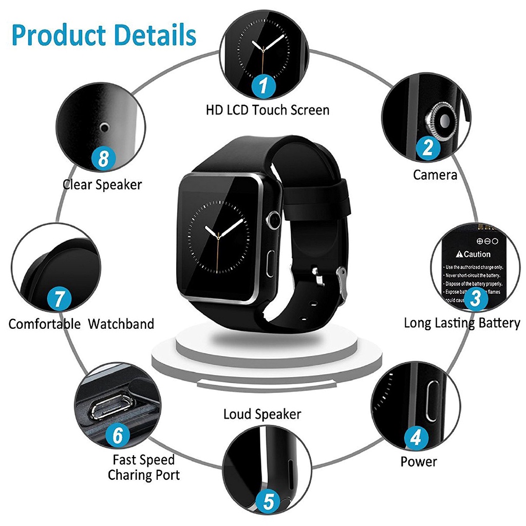 Đồng Hồ Thông Minh X6 Kết Nối Bluetooth Có Khe Cắm Thẻ Sim