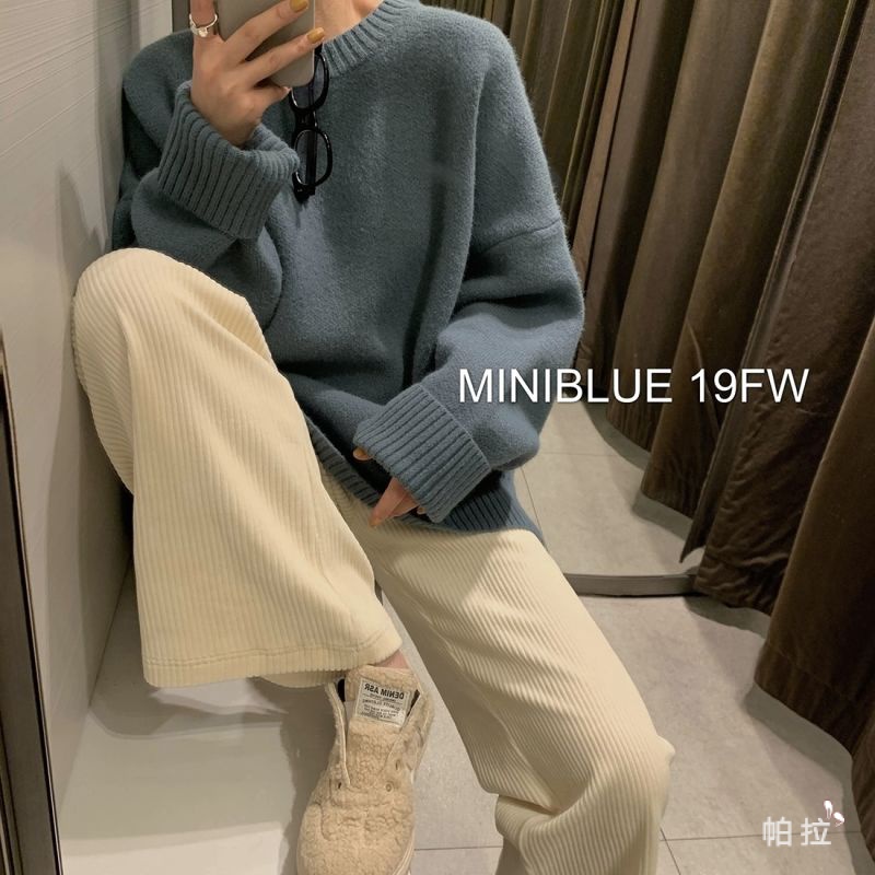 Kẹp Tóc Pala Pala Pala Chất Lượng Cao✨ Quần Nhung Dài Lưng Cao Ống Rộng Màu Đen / Be Thời Trang Thu Đông Cá Tính Cho Nữ