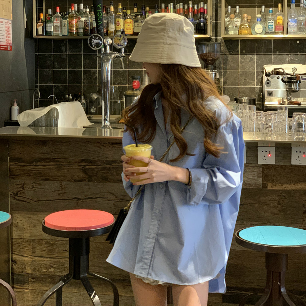 Áo sơ mi tay dài dáng rộng phong cách retro Hàn Quốc trẻ trung cho nữ