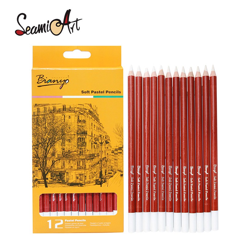 Bộ 12 Bút Chì Pastel Seamiart Màu Trắng Mềm Chuyên Nghiệp