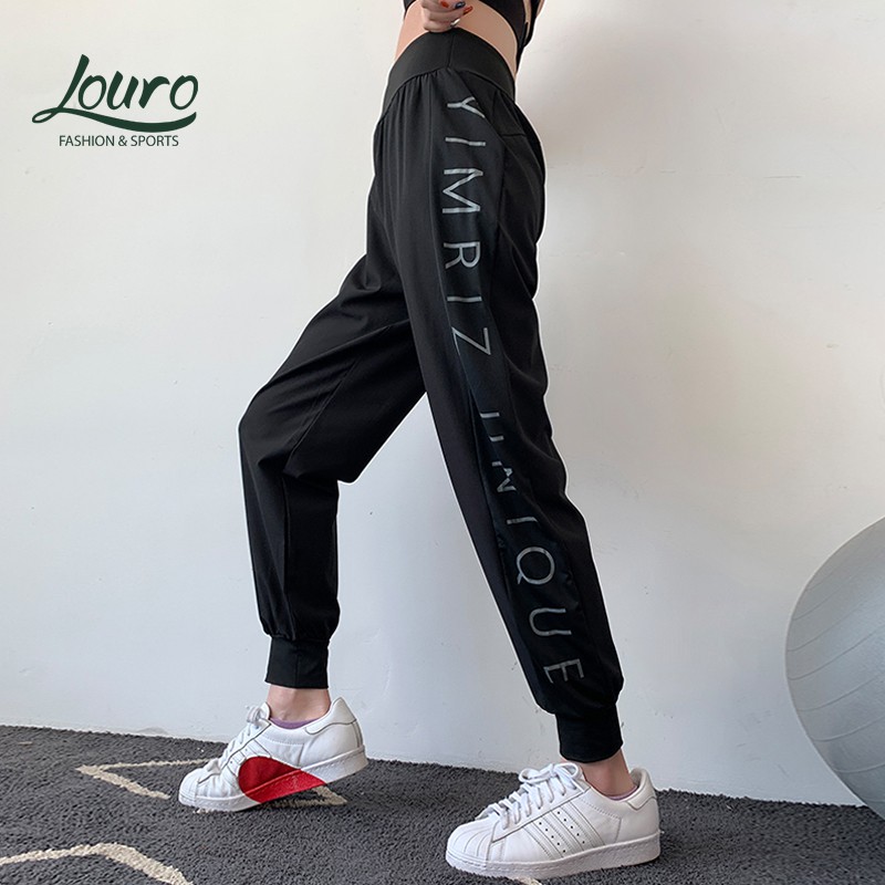 Quần joker nữ Louro QL101, loại quần tập gym nữ dáng jogger mới, kiểu dáng ống rộng chữ dọc cực đẹp