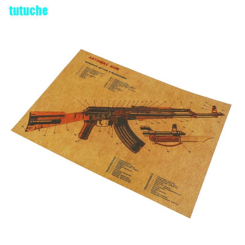 tutu vintage ak-47 structure schematics wall stickers sitting room removable kraft wall stickers
