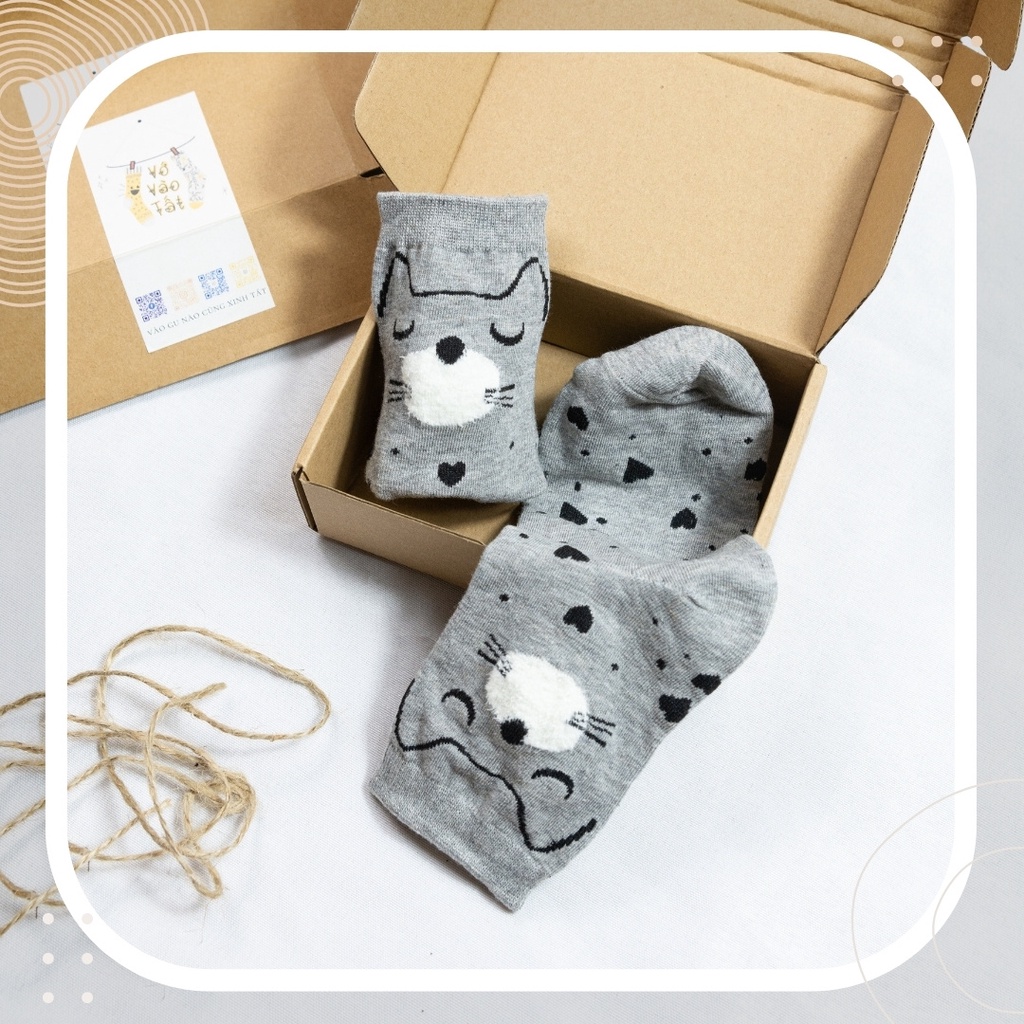 TẤT VỚ CỔ CAO MÈO XÁM CÓ TAI