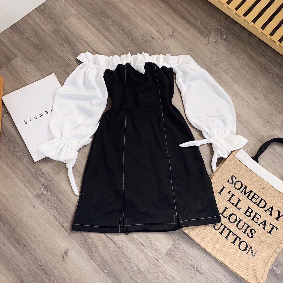 Đầm trắng rớt vai viền ngực xếp ly | BigBuy360 - bigbuy360.vn