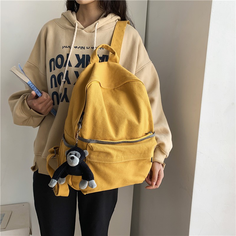 Mori Style College Student Canvas Backpack Female Harajuku Ulzzan Simple Backpack Men's Multi-Functional Lightweight Cla