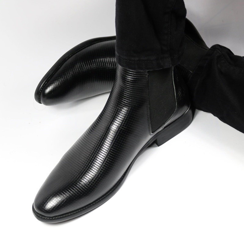 Giày Chelsea Boot Nam Da Bò thật dập vân, kiểu dáng đẹp thời trang, tăng chiều cao