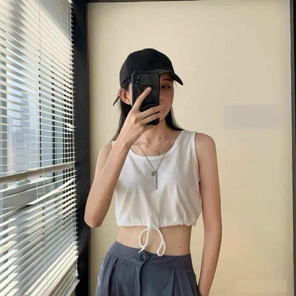 Áo Ba Lỗ Phối Dây Rút Eo PEONYB Nữ [FREESHIP] Thun kiểu croptop 2 dây body dáng ôm, form ngắn thể thao cá tính Ulzzang