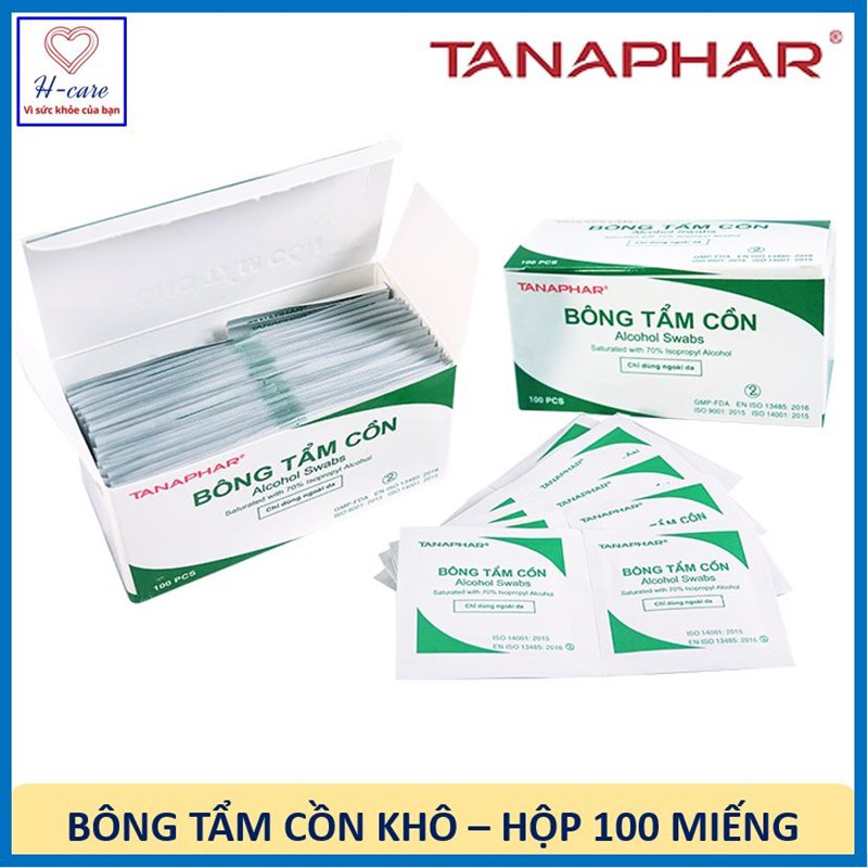 BÔNG TẨM CỒN KHÔ SÁT TRÙNG TANAPHAR HỘP 100 MIẾNG CHÍNH HÃNG