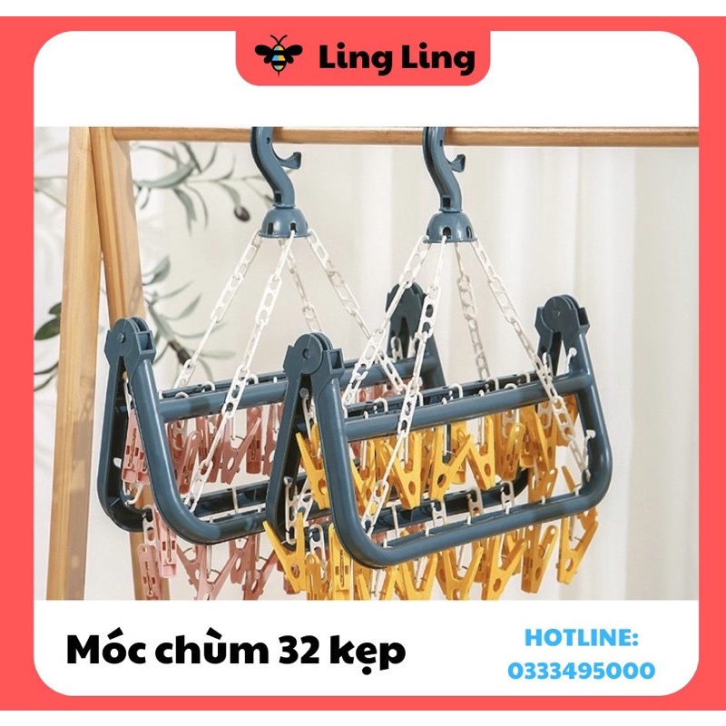 Móc chùm phơi tất 32 kẹp tiện lợi