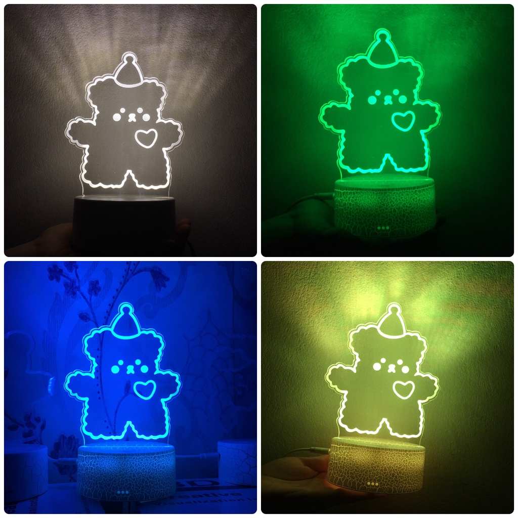Đèn ngủ 3d Tiktok đổi màu Gấu Cún đáng yêu trang trí phòng đẹp làm quà tặng ý nghĩa