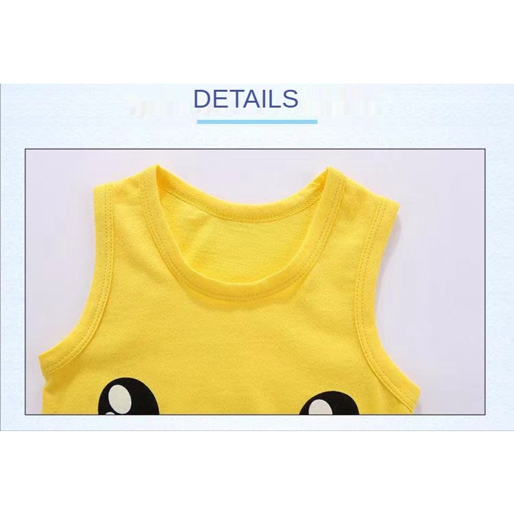 Bộ áo liền quần tam giác không tay bằng cotton in hoạt hình xinh xắn dành cho bé trai gái 0-24 tháng tuổi