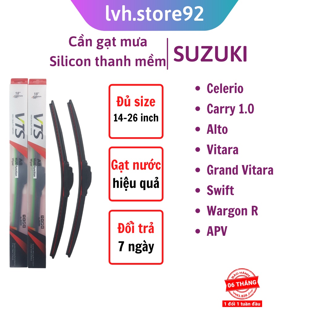 Bộ cần gạt mưa Silicon thanh mềm dành cho xe Suzuki: Celerio, Alto, Carry 1.0, Vitara, Swift, APV - lvh.store92