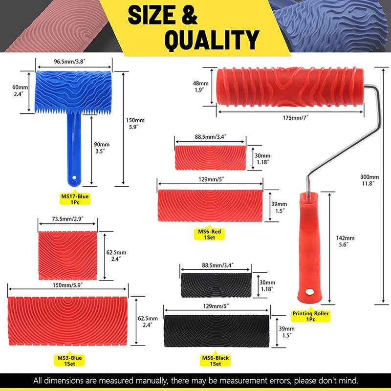 Bộ 8 Cây Lăn Sơn Họa Tiết Vân Gỗ Có Tay Cầm Trang Trí Tường DIY