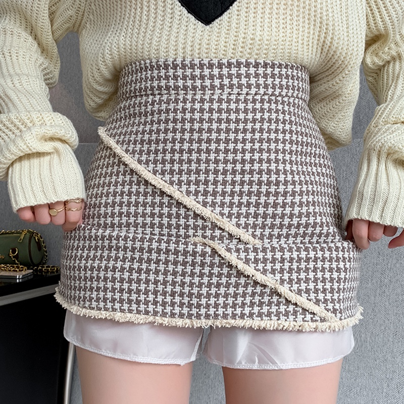 IELGY    Chân Váy Chữ A Lưng Cao Họa Tiết Kẻ Sọc Thời Trang Cho Nữ