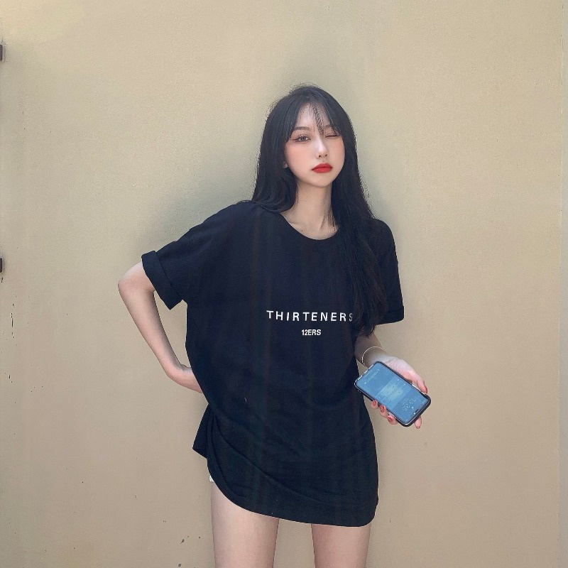 Áo Thun Tay Ngắn Dáng Rộng In Chữ Thời Trang Hàn Quốc