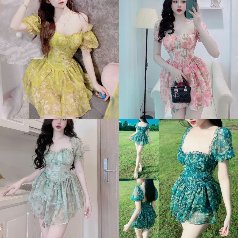 váy hoa tay bồng có quần ( hình thật siêu đẹp )