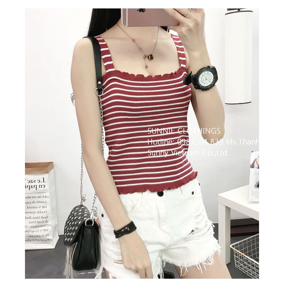 Áo hai dây sọc ngang viền bánh bèo - Sunnie Clothings SUN06 | BigBuy360 - bigbuy360.vn