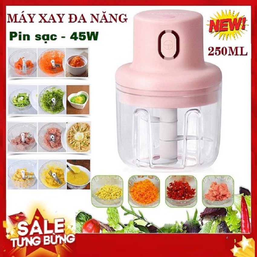 Máy Xay Mini Sạc Điện [ 𝒄𝒐́ 𝒄𝒐̂̉𝒏𝒈 𝒔𝒂̣𝒄 𝑼𝑺𝑩 ] Nhỏ Gọn Tiện Ích Dễ Sử Dụng Xay Hành Tỏi Rau Củ Quả ,Dung tích 250ml