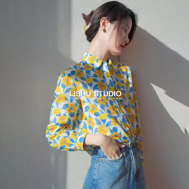 Hàng Mới Về Áo Sơ Mi Dài Tay Dáng Rộng In Hoa Phong Cách Hàn Quốc Cho Nữ Hàng Có Sẵn