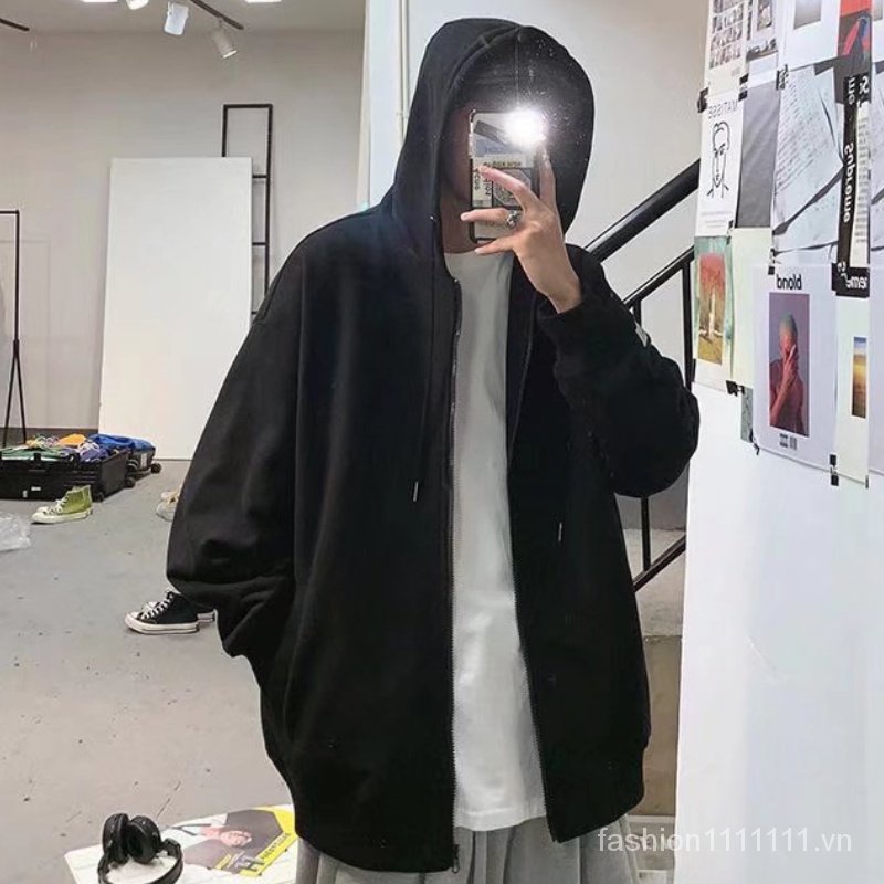 【M-5XL】Áo hoodie trơn có khóa kéo phong cách Hàn Quốc cổ điển size lớn