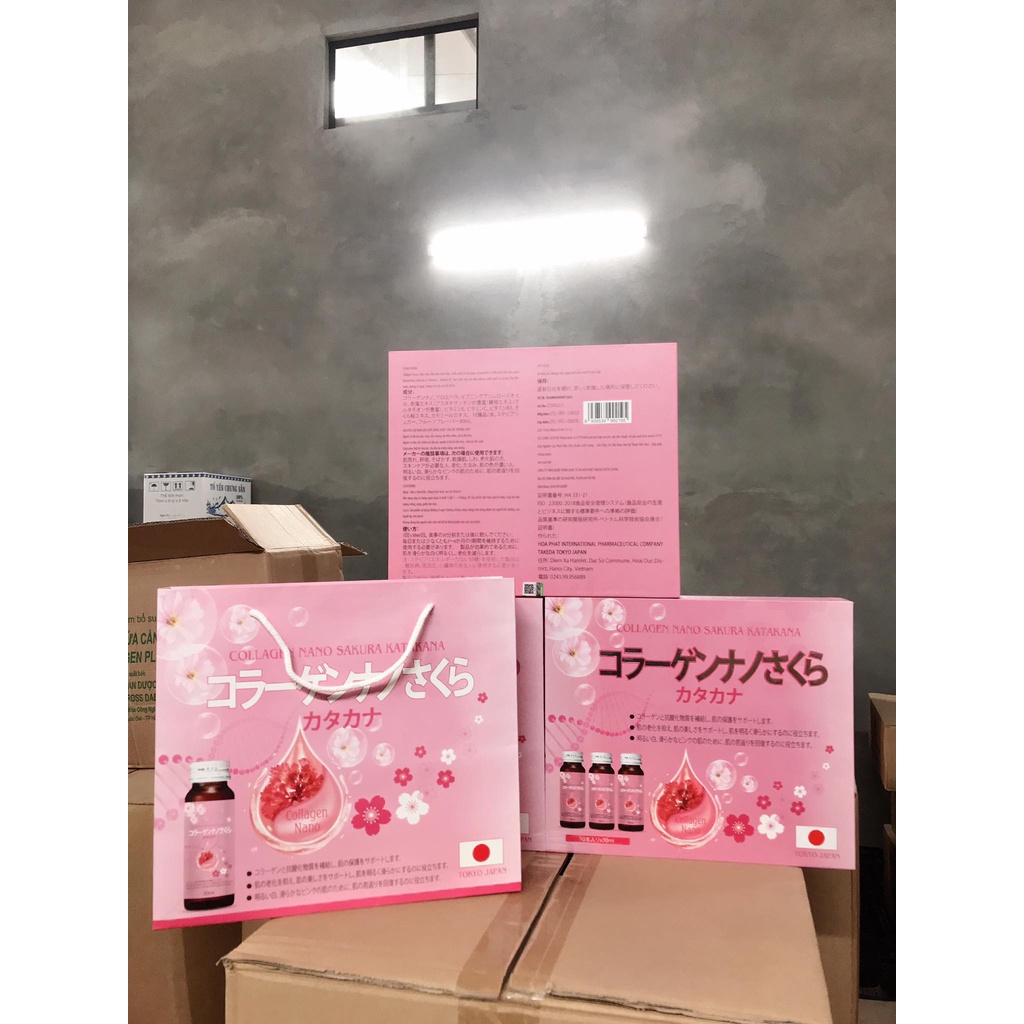 Nước uống Collagen Nano Sakura katakana - Đẹp da, sáng da, trắng da ( hộp 10 lọ )