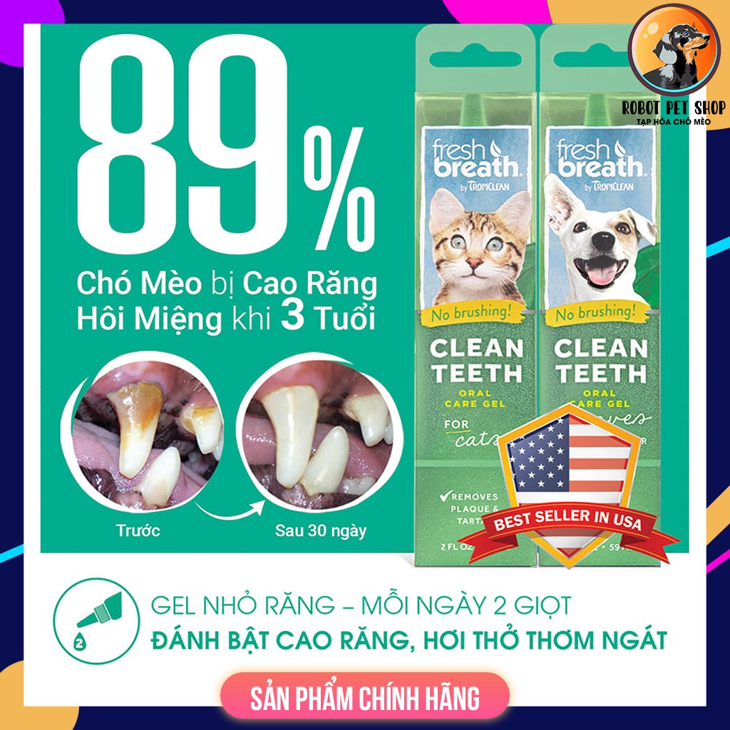 Fresh Breath Clean Teeth Gel 0.5z - WIP - Gel vệ sinh răng miệng chó mèo 14.8ml - ROBOT PETSHOP