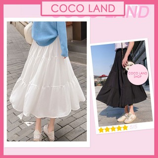 Chân váy tầng from dài Ceci Skirt from chuẩn dễ mix có 2 màu trắng và đen chất liệu vải tằm xước có lót trong lưng thun