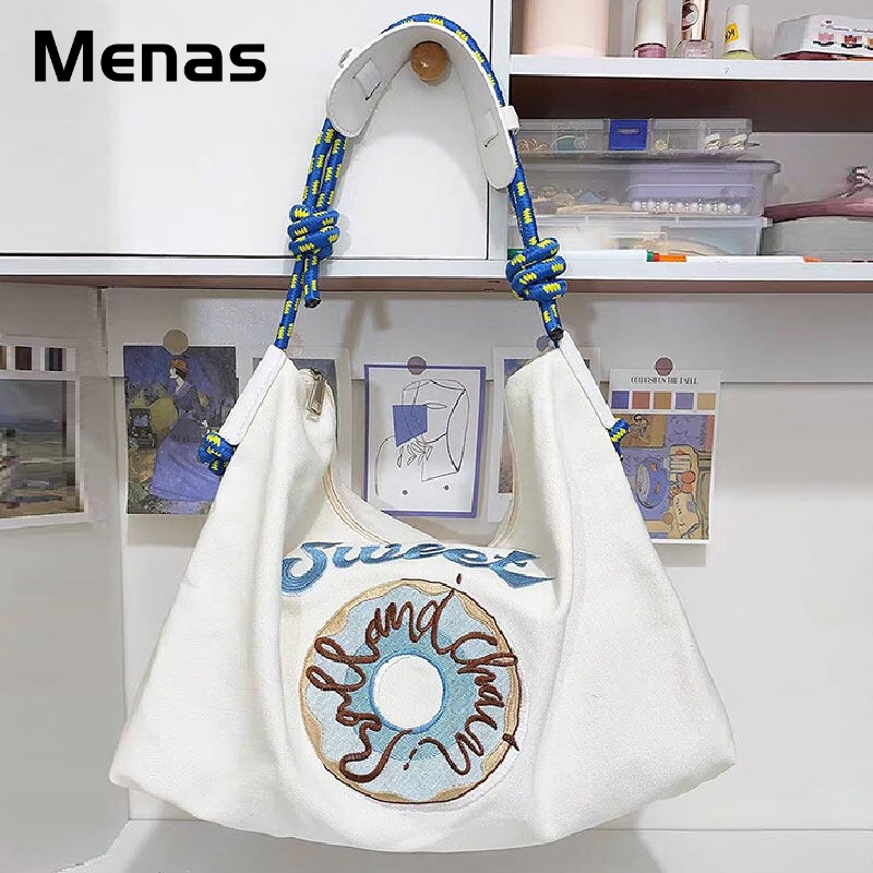 Menas Túi Xách canvas Cỡ Lớn Thêu Họa Tiết Thời Trang Cho Nữ