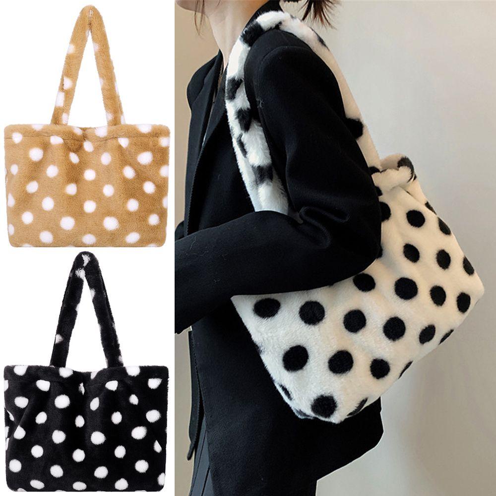 UUMIR Túi Xách Đeo Vai Họa Tiết Chấm Bi Phối Lông Giả Sức Chứa Lớn Cho Nữ