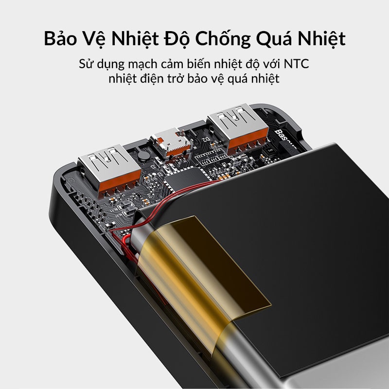 Sạc Dự Phòng 10000mAh BASEUS Bipow Digital Display, Sạc Nhanh 2 Chiều 20W/ 18W, 3 Output 2 Input Cho iPhone, Samsung, Mi