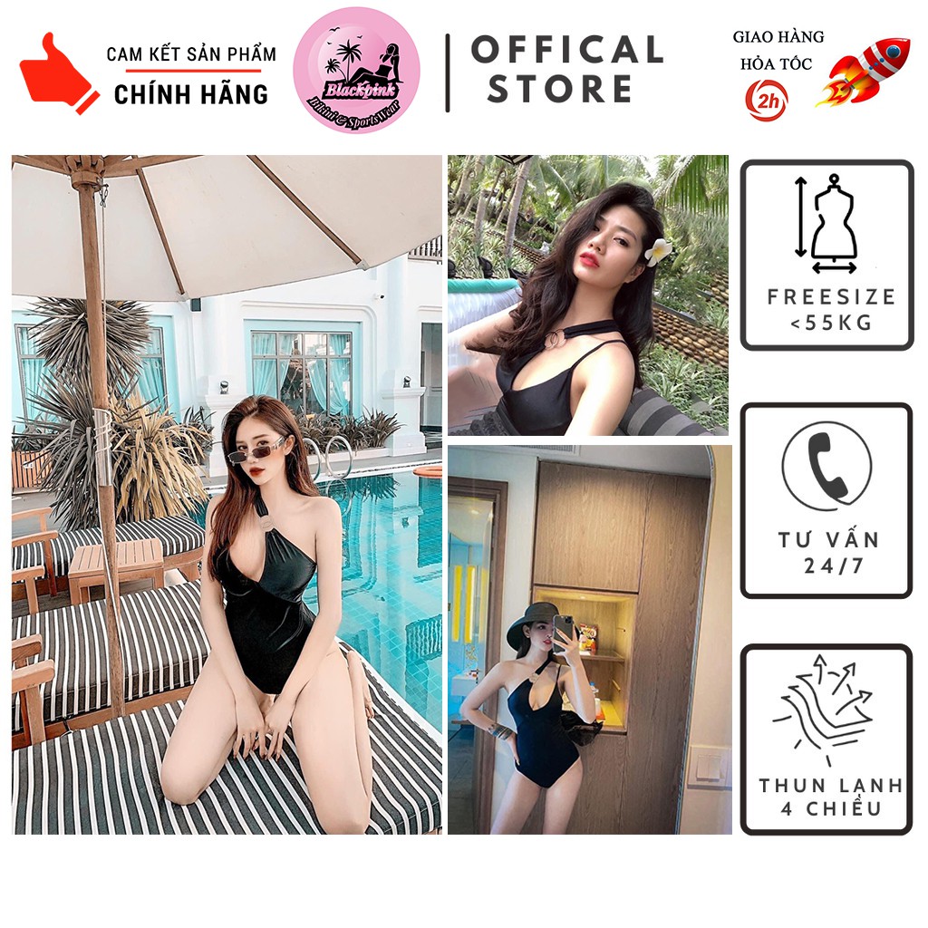 Bikini Đồ Bơi Một Mảnh Thần Liền Lệch Vai Gọi Cảm Màu Đen Ôm Dáng Khoen Cổ Sang Chảnh Tặng Kèm Mút Ngực LM006