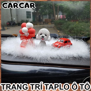 Phụ kiện xe hơi trang trí taplo tượng chó poodle, ô tô và lọ bóng xinh xắn