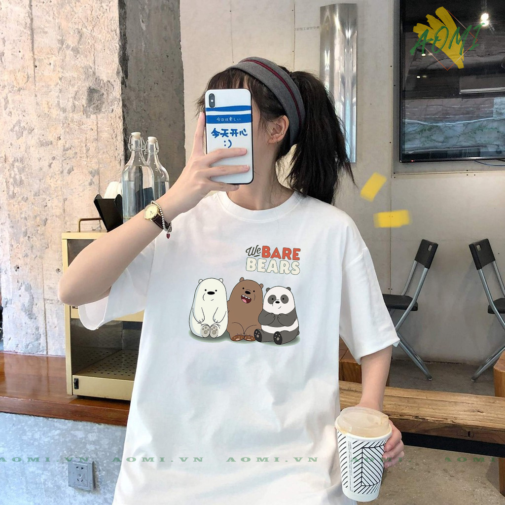 ÁO THUN UNISEX WE BARE BEARS Grizzly Panda và Ice Bear PHÔNG NAM NỮ GIA ĐÌNH CẶP ĐÔI CÓ SIZE TRẺ EM AOMIVN