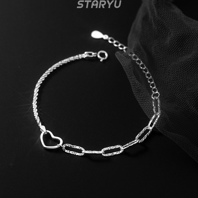Set vòng tay mạ bạc S925 mặt hình trái tim cho cặp đôi (có bán lẻ)