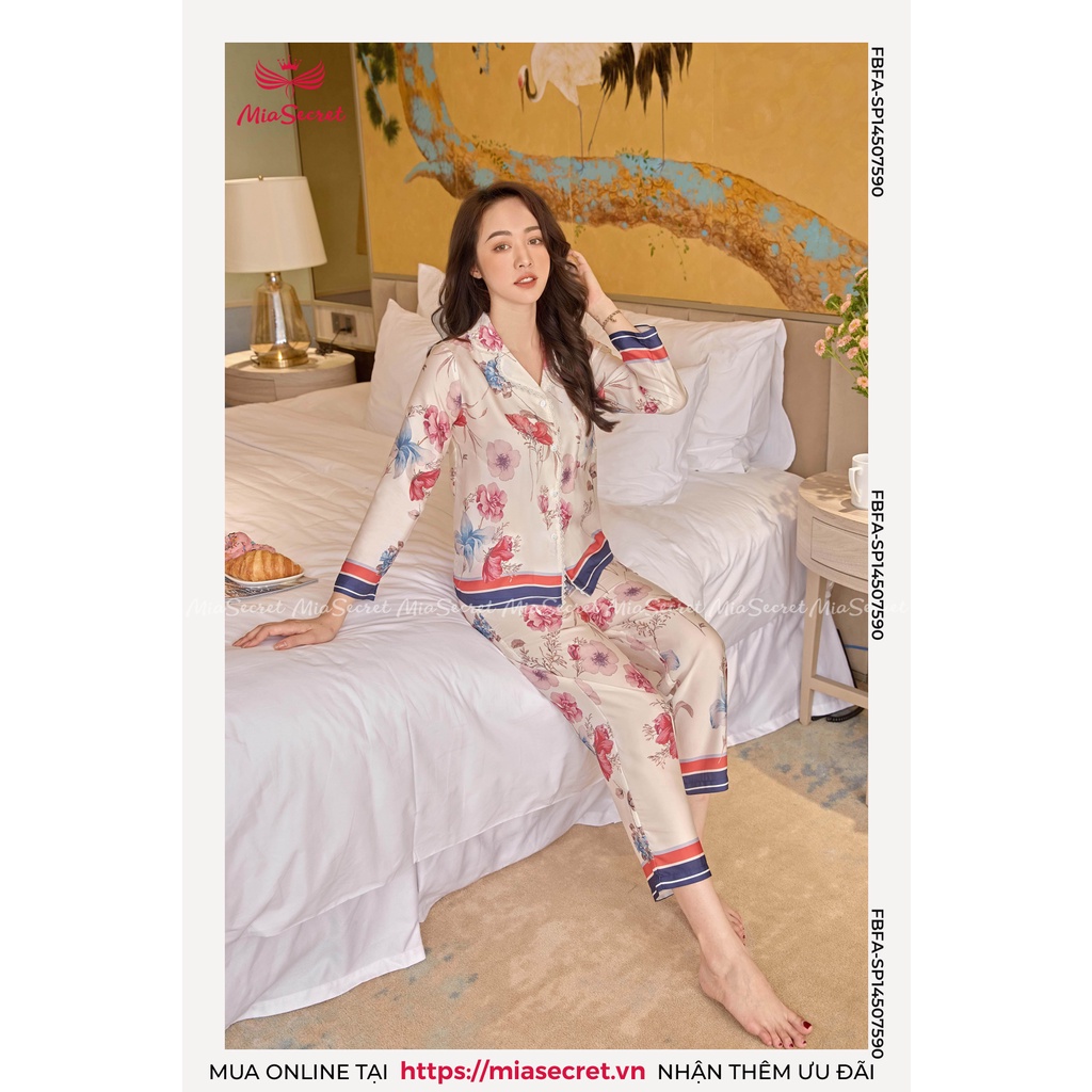 Bộ Đồ Ngủ Pijama Cổ Điển Mia Secret Lụa Nhật Cao Cấp - Họa Tiết Hoa Lụa Nhật Dài Tay - SP14507590