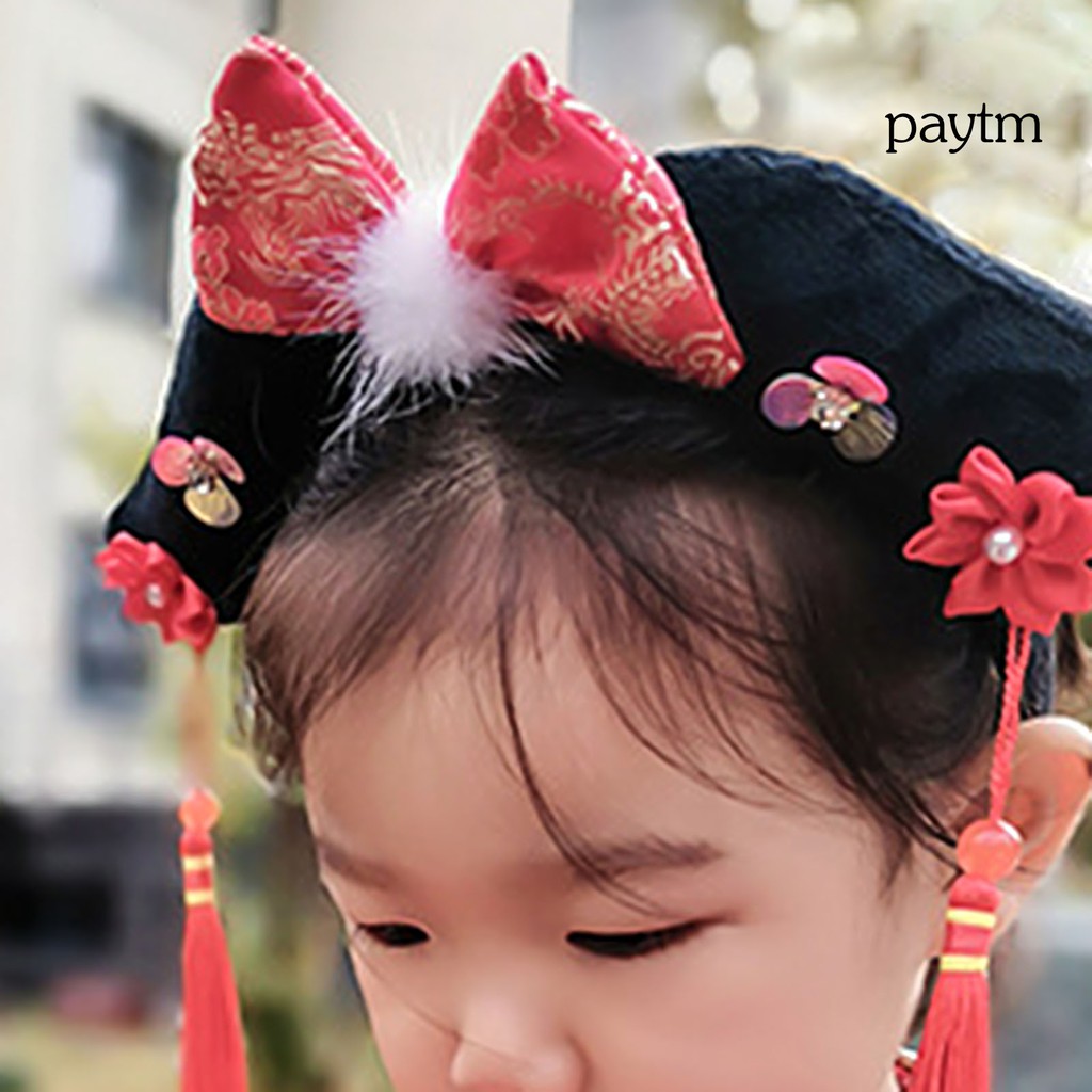 Băng Đô Cài Tóc Đính Hoa Tua Rua Hóa Trang Công Chúa Trung Hoa Cổ Điển Cho Bé Gái