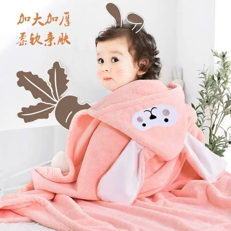 Khăn Choàng Tắm Cho Bé Có Mũ Trùm Đầu Dày Dặn Cotton Mại Thấm Hút Nước Hoạt Hình Ngộ Nghĩnh Đáng Yêu