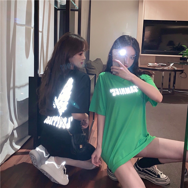 Ins Reflective Women T-Shirt Loose Blouse Korean Short Sleeve Tee