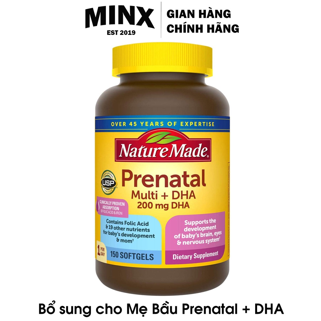 Viên uống bầu Prenatal Multi 200mg DHA Nature Made - Bổ sung DHA Vitamin cho bà bầu - 150 viên - MINX Store