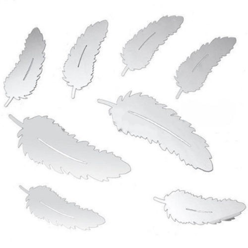 8 miếng dán tường hình lông vũ 3D hiệu ứng gương dùng trang trí phòng khách